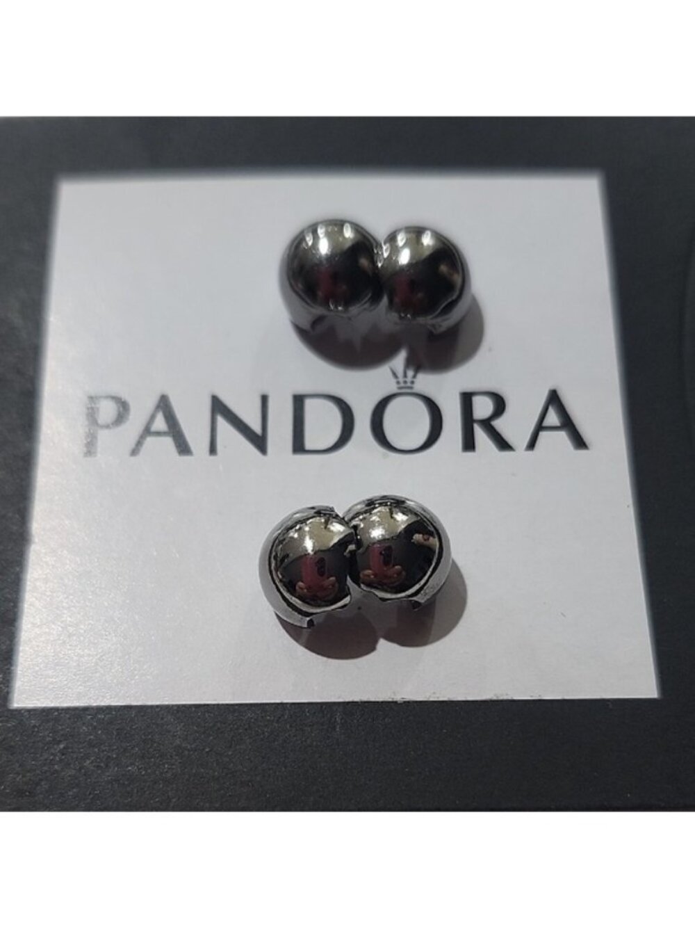 Pandora Retired Sterling Silver + Black Rhodium Sphere Clips, Set Of 2- 791000BR